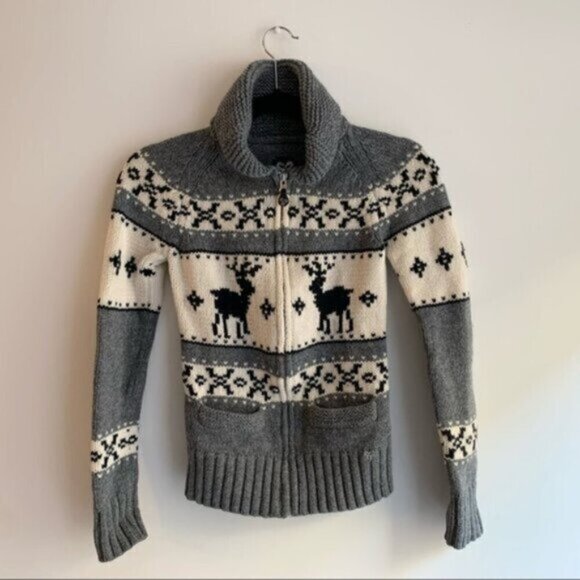 TNA Aritzia Sea To Sky Cardigan Sweater wool zip up Cowichan knit Fair isle S - Picture 3 of 16